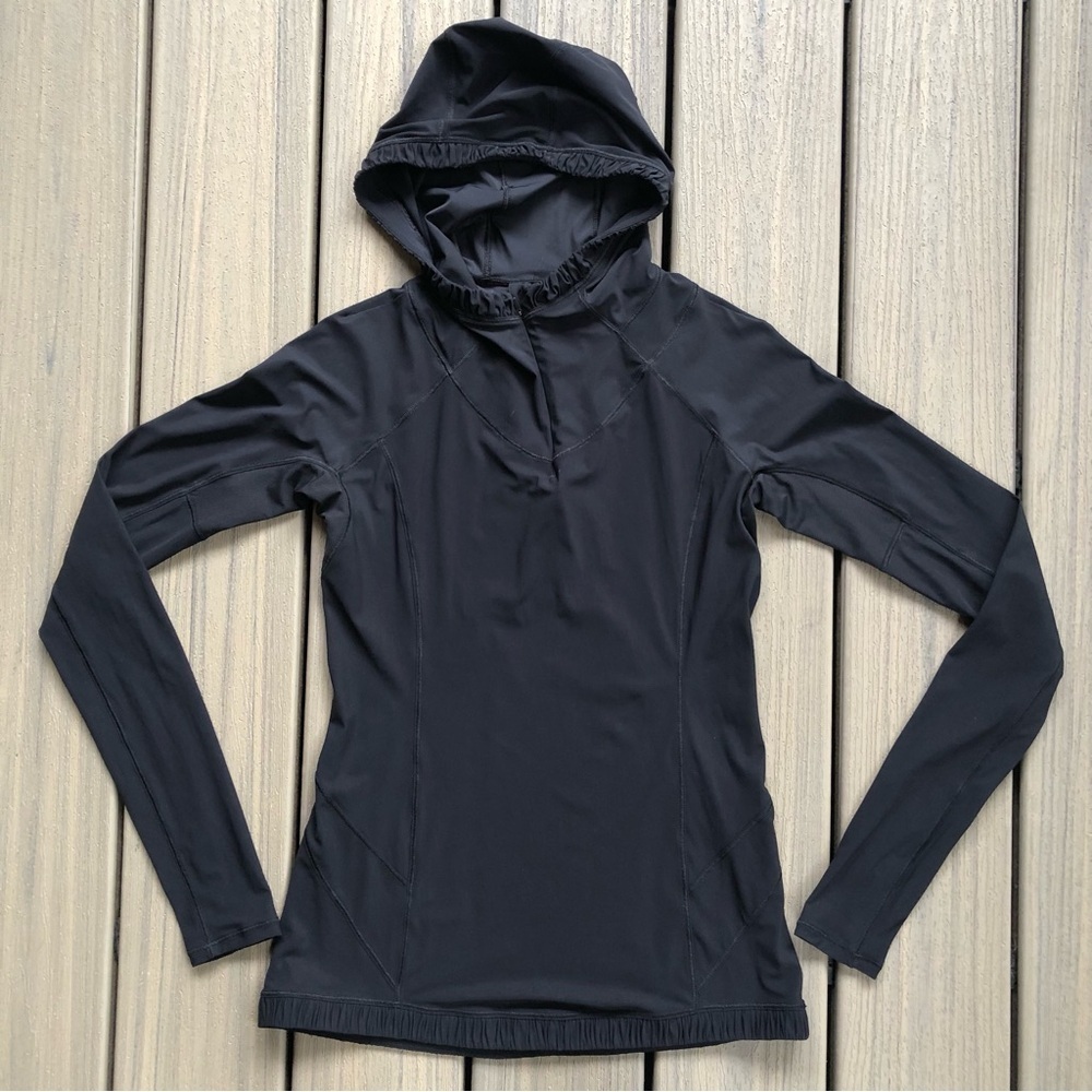 Lululemon Black Featherweight 1/4 Zip Long Sleeve Hooded Cover Size 4